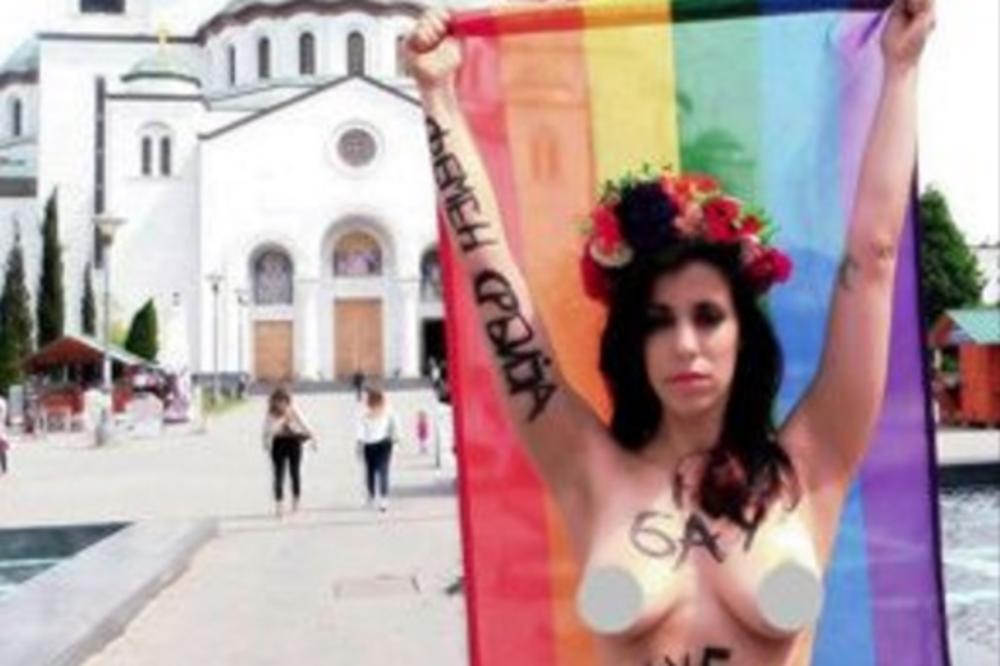Fotošop ili...? Ukrajinka, članica Fenema, gola pozirala ispred Hrama svetog Save! (FOTO)