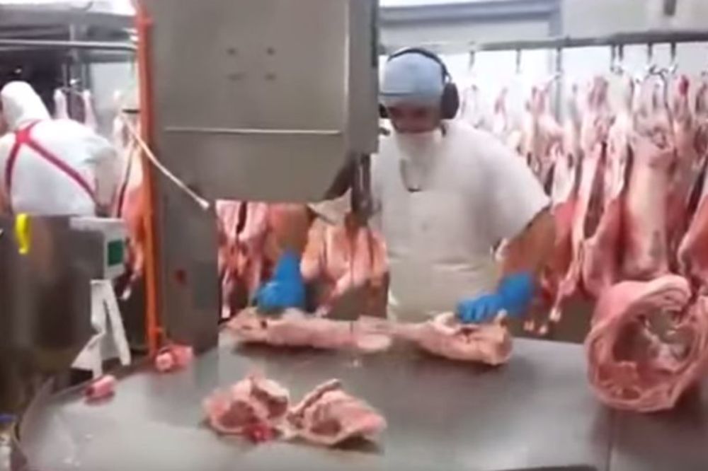 KAKAV RUČNI RAD: Pogledajte kako ovaj mesar seče svinjske polutke (VIDEO)