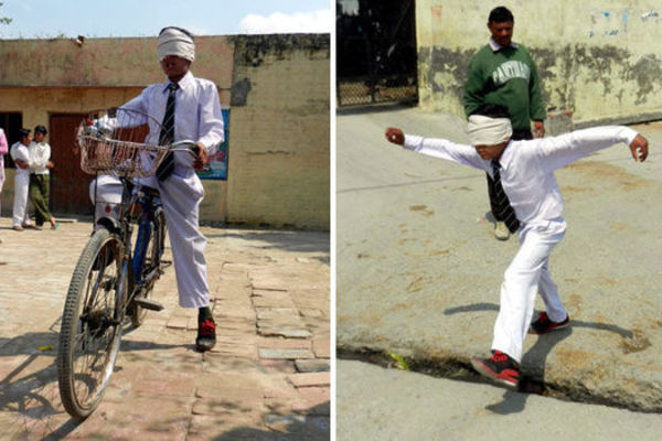 Klinac vozi bicikl i raspoznaje boje VEZANIH OČIJU - SNAGOM UMA! (VIDEO)