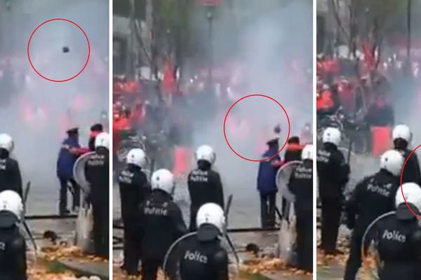 Besne demonstracije lučkih radnika, policajac dobio ciglu u facu! (VIDEO)