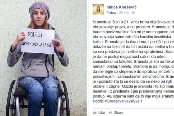 Sramota je što ne mogu na fakultet jer sam u invalidskim kolicima! Miličina poruka podigla je celu Srbiju! (FOTO)