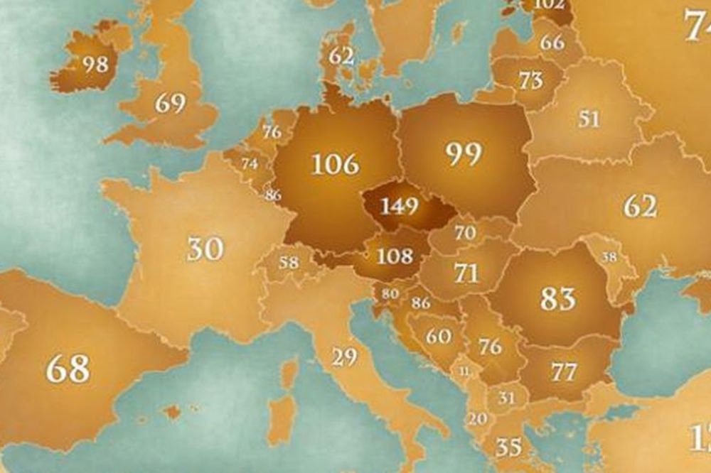 Ovo je alkoholičarska karta Evrope: Pogodite šta više konzumiraju Srbi - vino ili pivo? (FOTO)