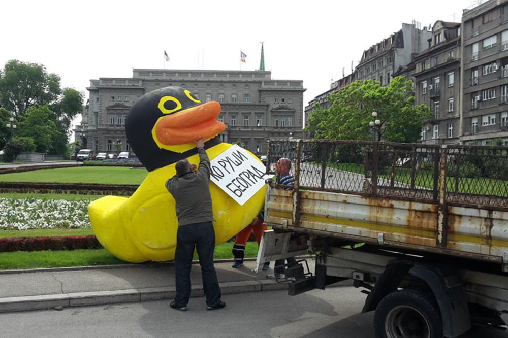 Gradska vlast uspešno uklonila patku fantomku! Maskirane siledžije i dalje ne može da otkrije (FOTO)