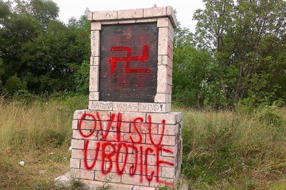 Nastavak ustaškog divljanja: Svastika na spomeniku poginulim partizanima (VIDEO)