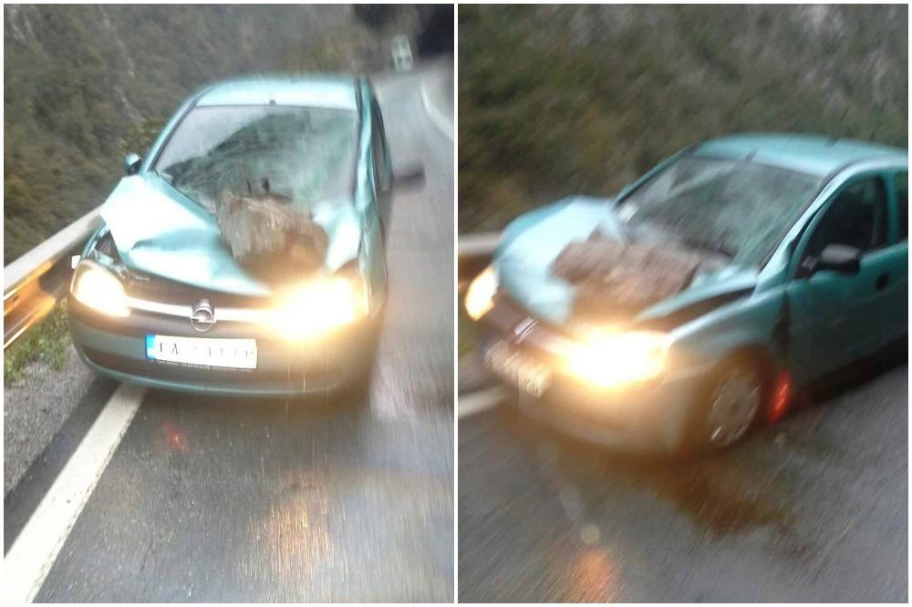 Užas u kanjonu Morače: Stena pala direktno na auto! (FOTO)