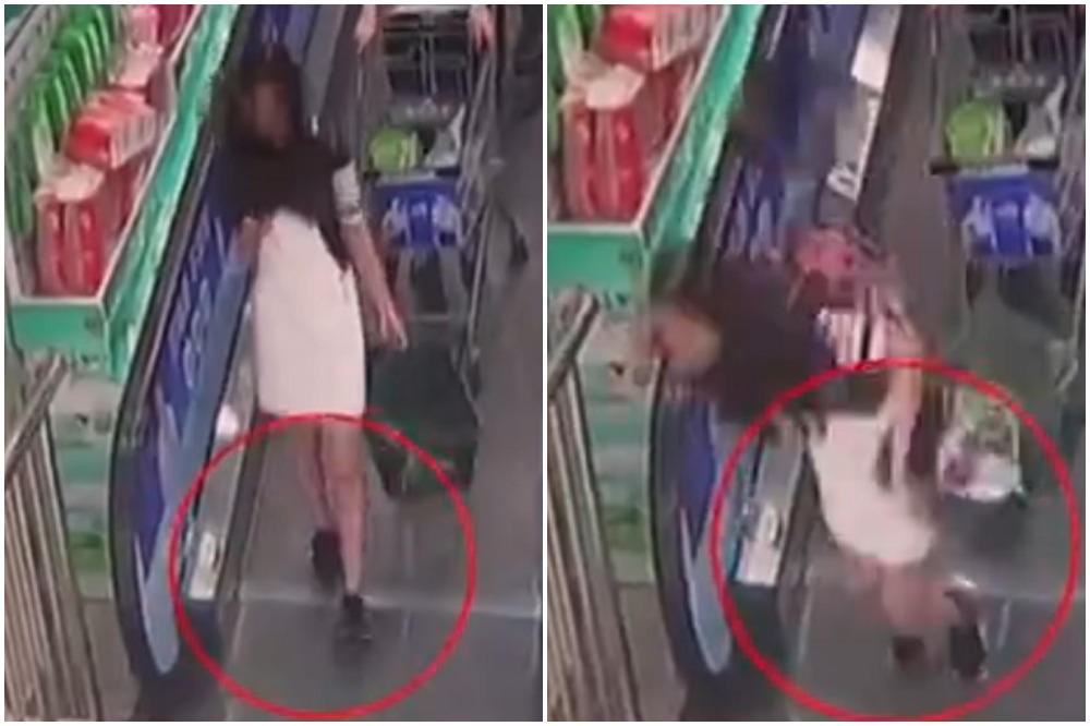 Pertle + pokretne stepenice = razbijen nos u najavi (VIDEO)