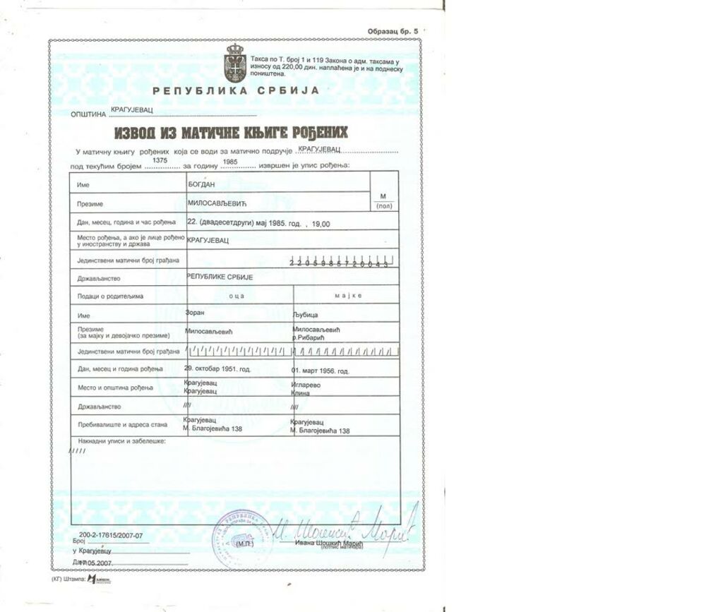 Izvod iz matične knjige rođenih