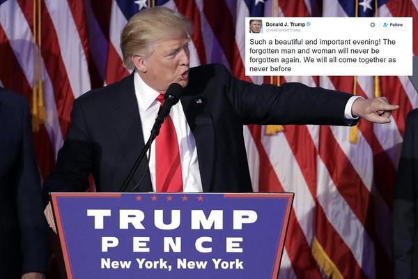 Niko više neće biti zaboravljen! Tramp bacio prvi tvit posle pobede! (FOTO)