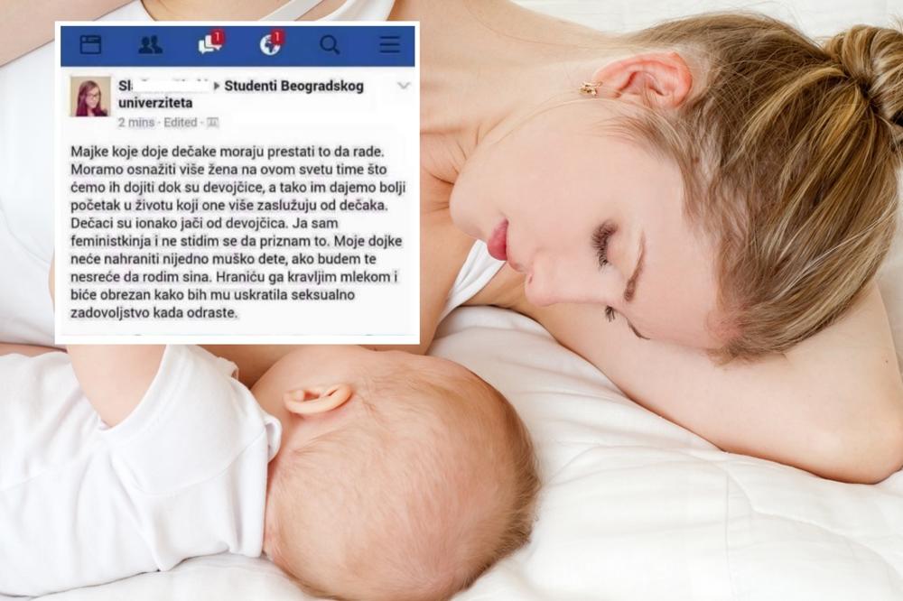 ŠOK STATUS BG STUDENTKINJE: Neću dojiti sina i obrezaću ga da ne uživa u seksu!