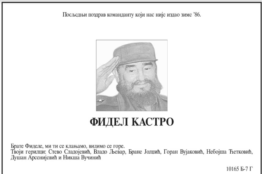 Srpski gerilci se oprostili od Fidela Kastra: Brate Fidele, mi ti se klanjamo, vidimo se gore! (FOTO)