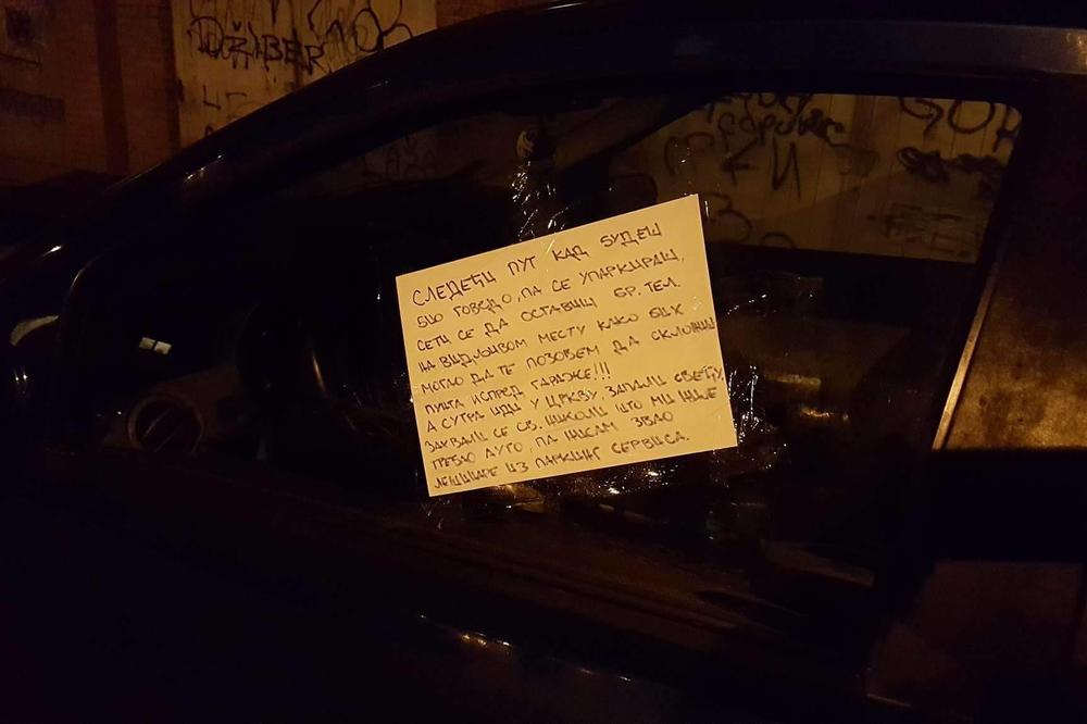 SLEDEĆI PUT KADA BUDEŠ BIO GOVEDO: Brutalna poruka Novosađanina kome je blokiran auto! (FOTO)