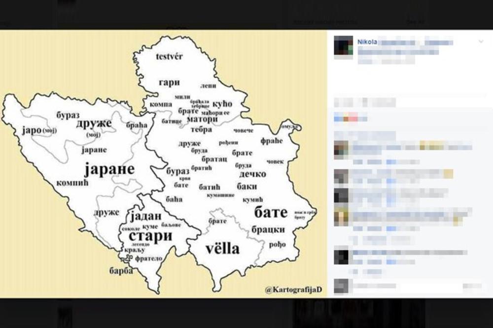 BATE, BAĆA, BURAZ, TEBRA! Mapa koju svi šeruju pokazuje kako se sve kaže "brate" - I POTPUNI JE HIT! (FOTO)