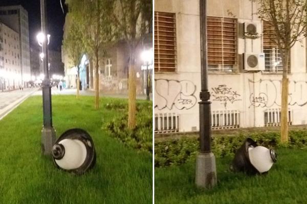 NE SMEMO NI DA POMISLIMO ŠTA BI BILO DA JE NEKO DETE TU ŠETALO: Pala ulična svetiljka kod Tanjuga! (FOTO)