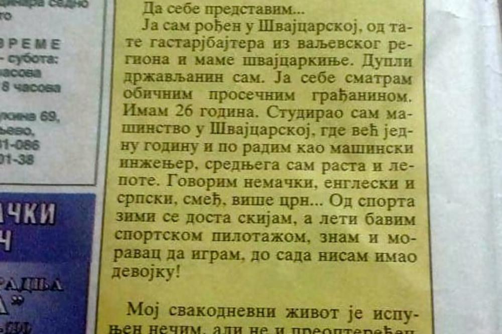 MOLIM DA SE PUŠAČICE NE JAVLJAJU: Gospodin Iks je rođen u Švajcarskoj i traži srodnu dušu, NJEGOV OGLAS ĆE VAS NASMEJATI DO SUZA! (FOTO)