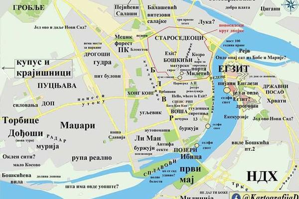 HIT MAPA NOVOG SADA O KOJOJ BRUJI FEJSBUK: Ko su Boškići, gde je Oklen siti, a gde je NS IBICA? (FOTO)