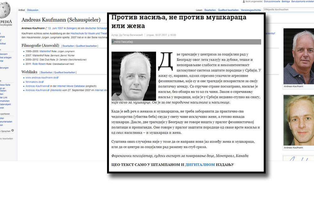 KAKAV BLAM POLITIKE! Prvo su objavili sramnu kolumnu dr Milivojevića, a kad su ih svi osudili zbog toga izmislili su psihijatra koji ga brani, a umesto njegove stavili fotku nemačkog glumca!