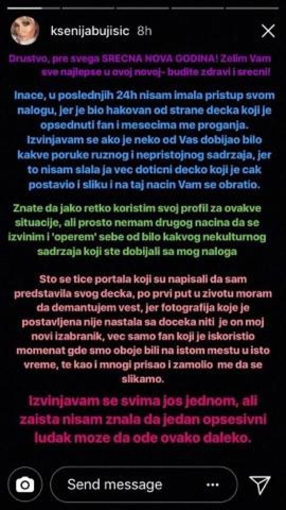 Ksenija se obratila svojim pratiocima i bila je opširna