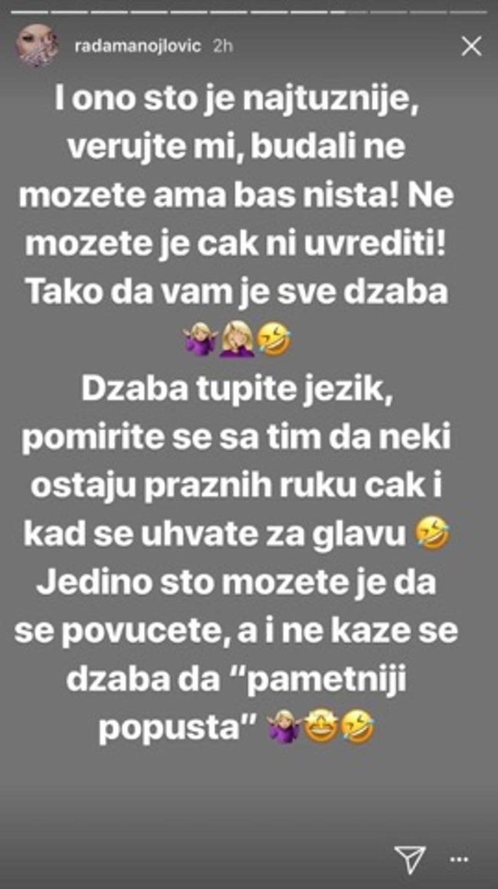 Rada Manojlović, poruka hejterima