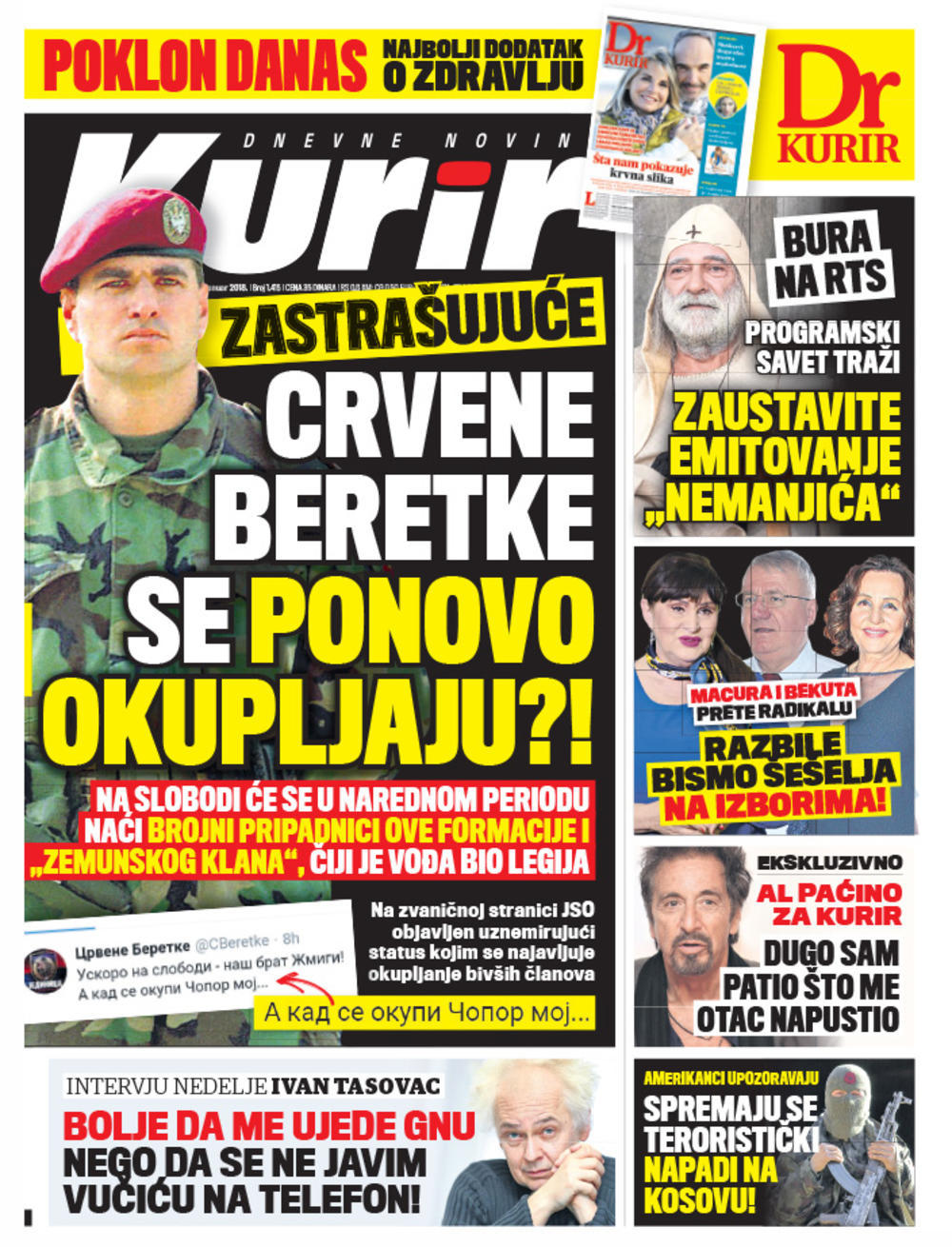 Naslovna strana Kurira 14.1.1018.