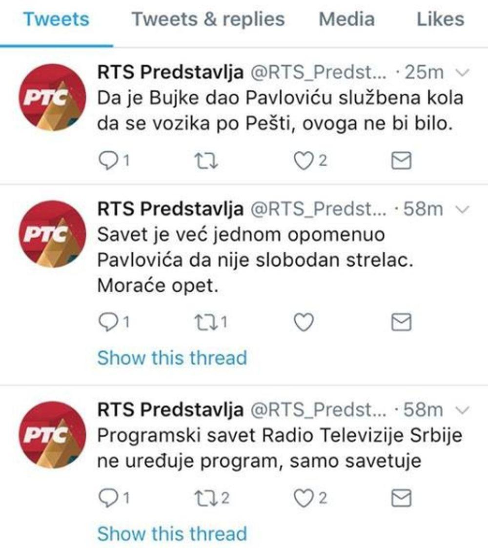 Neprimereni tvitovi na zvaničnom Tviter nalogu RTS