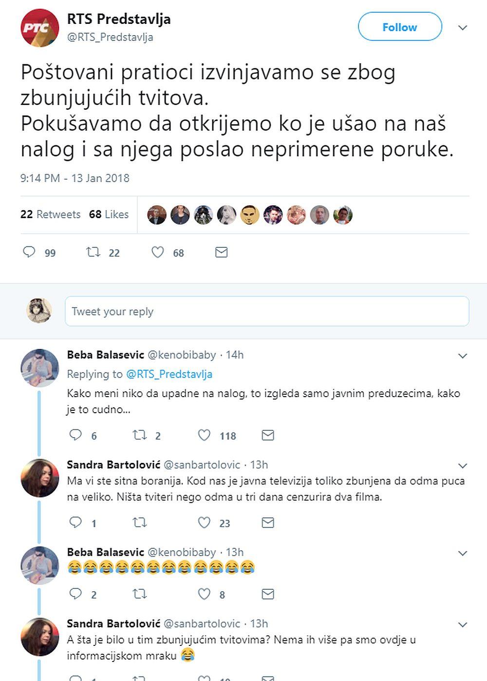 RTS tvrdi da im je neko hakovao zvanični Tviter nalog