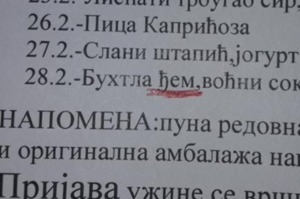 DŽEVREK BRATE! Kad pročitate jelovnik ove srpske škole, IZGUBIĆETE APETIT! (FOTO)