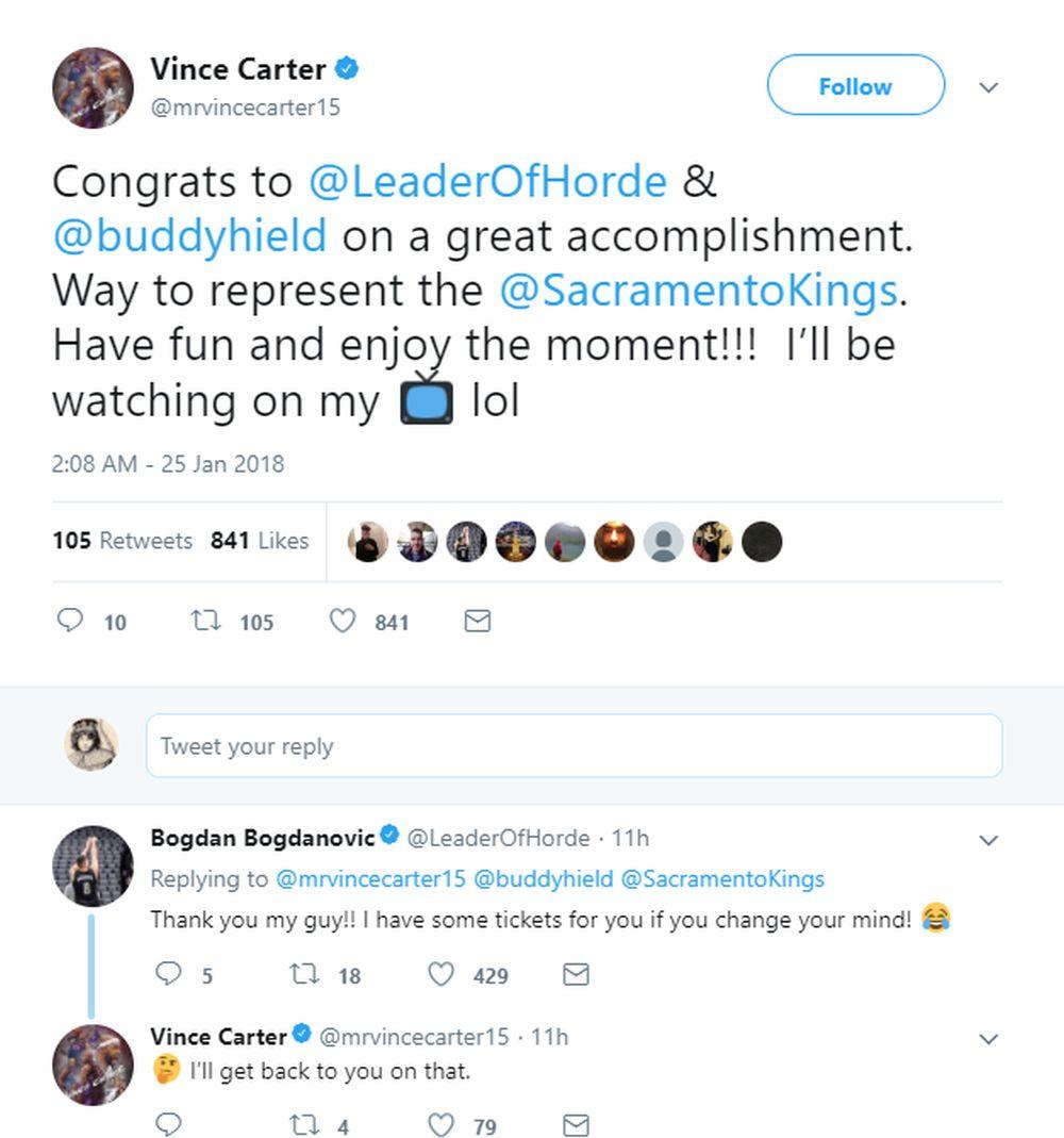 Vins Karter i Bogdan Bogdanović su imali zanimljivu prepisku na Tviteru