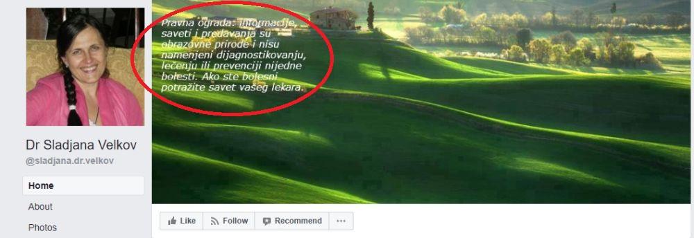 Fejsbuk profil dr Slađane Velkov