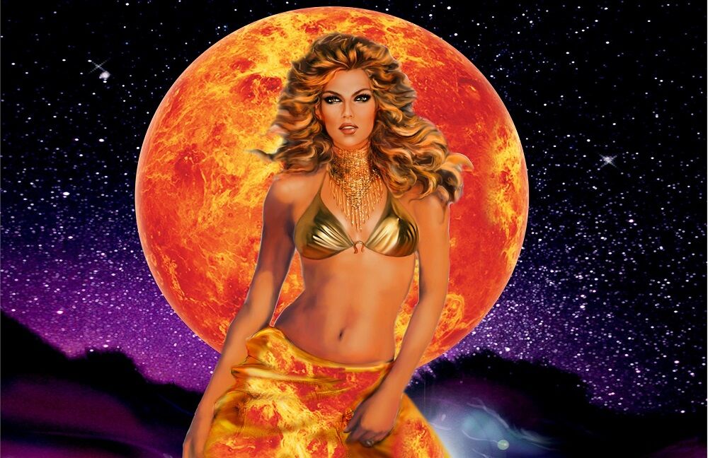  Devojka stoji ispred planeta 