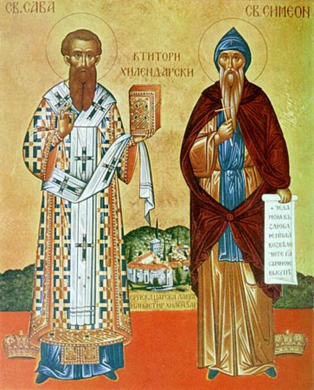 Sveti Simeon i sveti Sava osnivaju Manastir Hilandar.