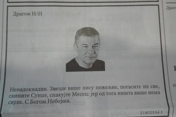 DA SRCE PREPUKNE: Nepoznata osoba dala čitulju Glogovcu i rasplakala Srbiju! Zvezde više nisu poželjne, pogasite ih sve... (FOTO)