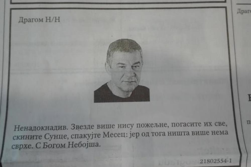 DA SRCE PREPUKNE: Nepoznata osoba dala čitulju Glogovcu i rasplakala Srbiju! Zvezde više nisu poželjne, pogasite ih sve... (FOTO)