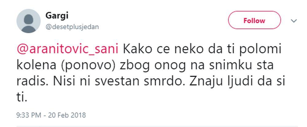 Pretnje Aleksandru Aranitoviću na Tviteru