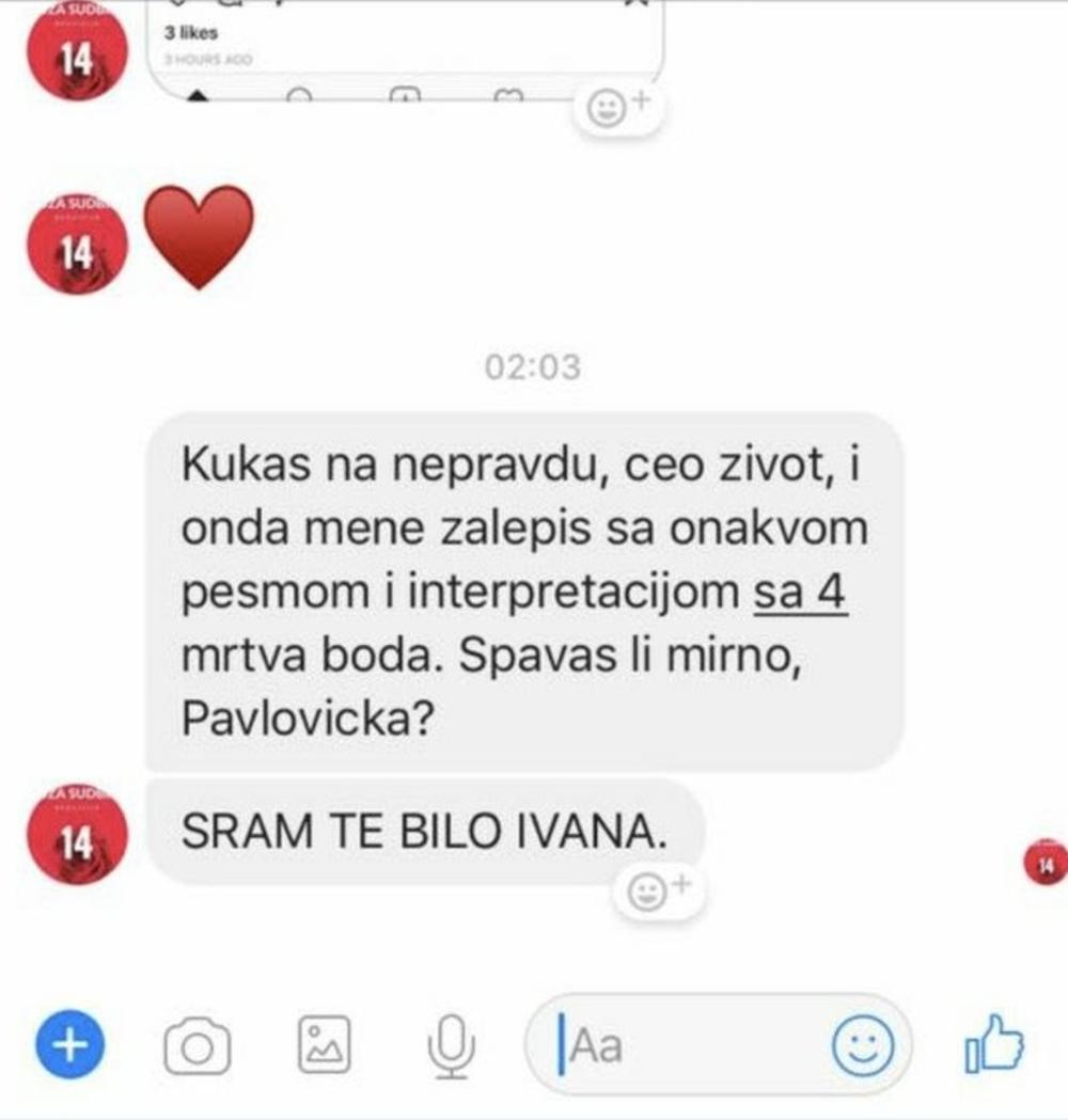 Poruka koju je Danijel Pavlović poslao Ivani Peters nakon Beovizije 