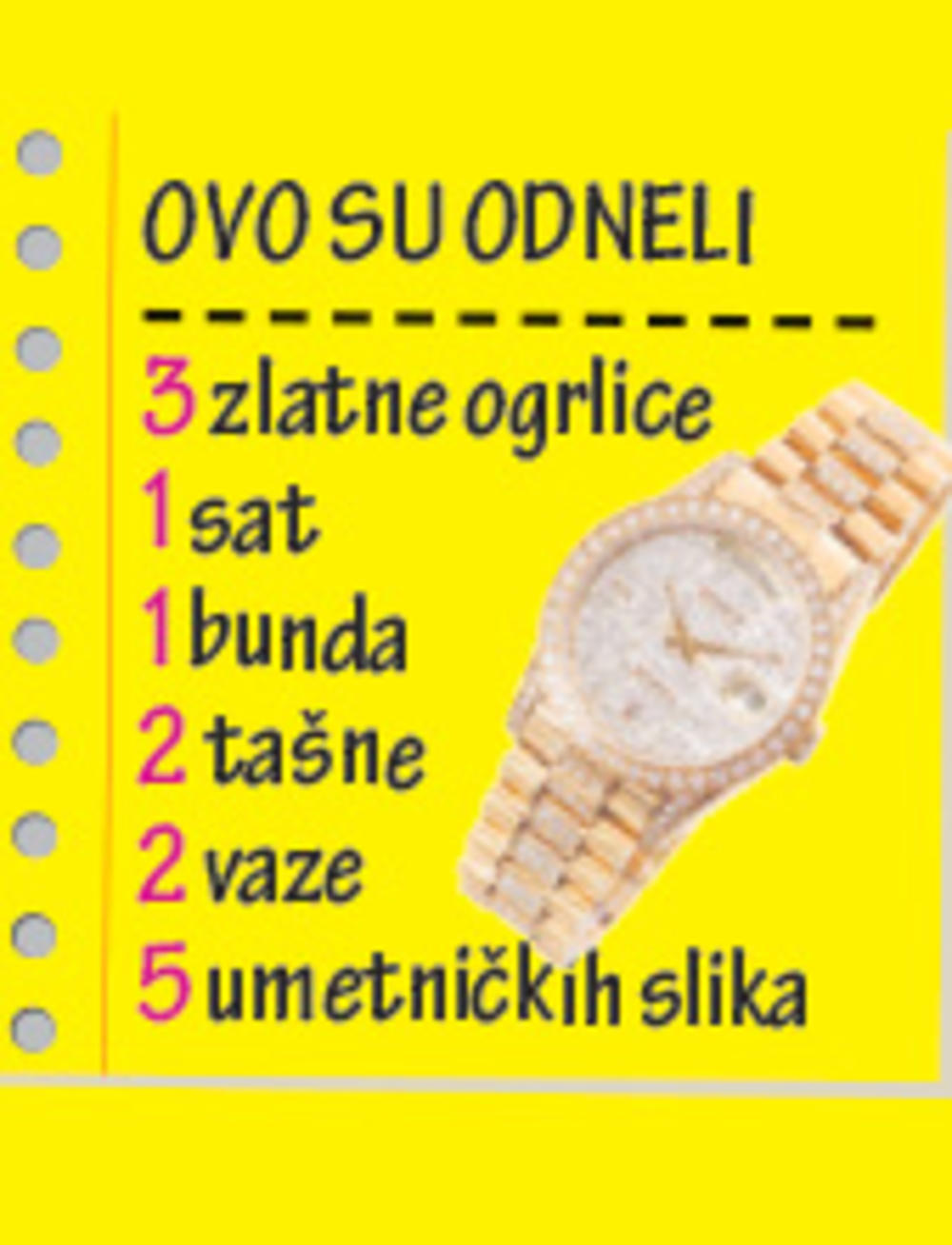 Spisak stvari koje su pljačkaši ukralji Dari bubamari  