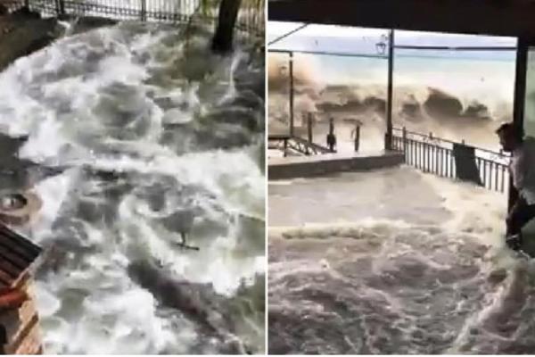 KAFIĆI SU POD VODOM, POTOPLJEN I MOST: Podivljalo Ohridsko jezero guta sve pred sobom, MEŠTANI STRAHUJU OD NAJGOREG (FOTO)