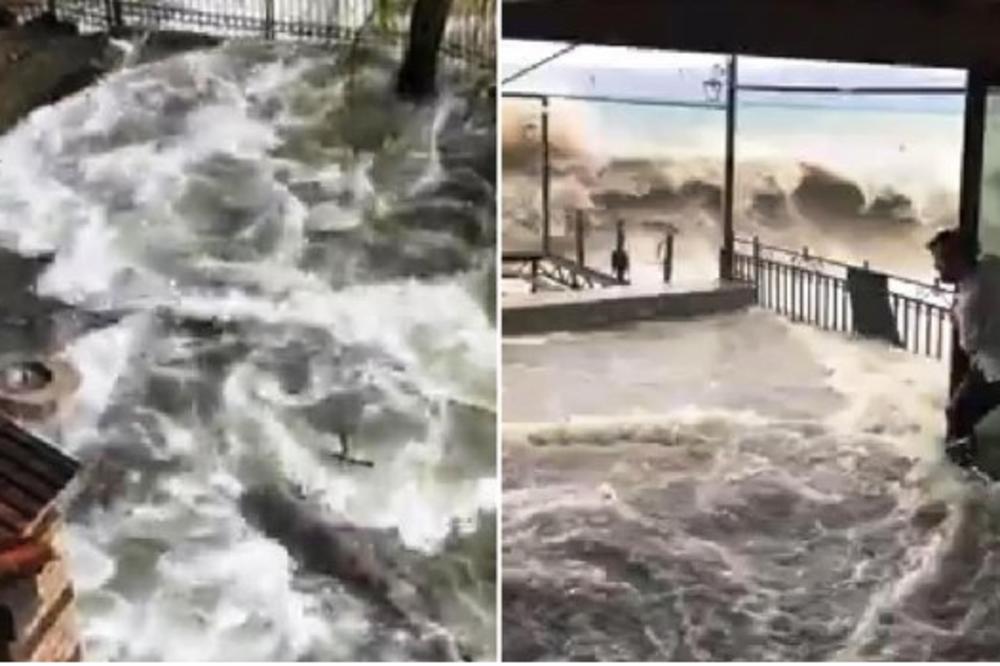 KAFIĆI SU POD VODOM, POTOPLJEN I MOST: Podivljalo Ohridsko jezero guta sve pred sobom, MEŠTANI STRAHUJU OD NAJGOREG (FOTO)