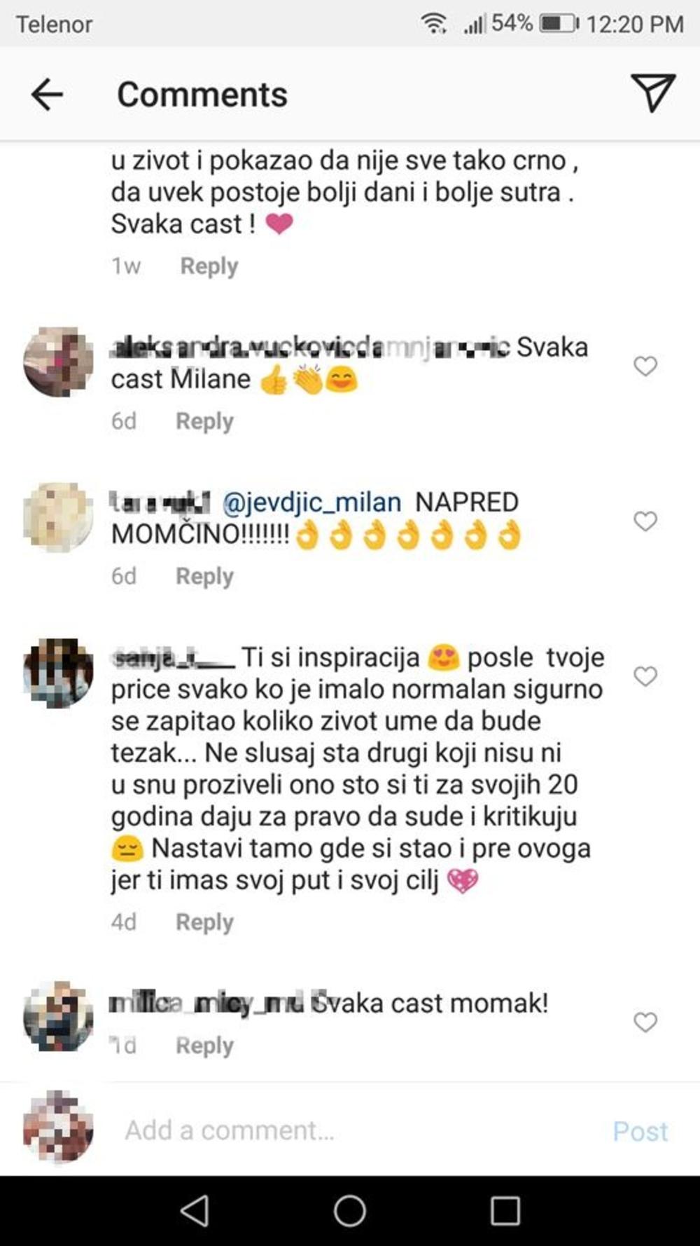 Komentari ispod Milanovih fotografija