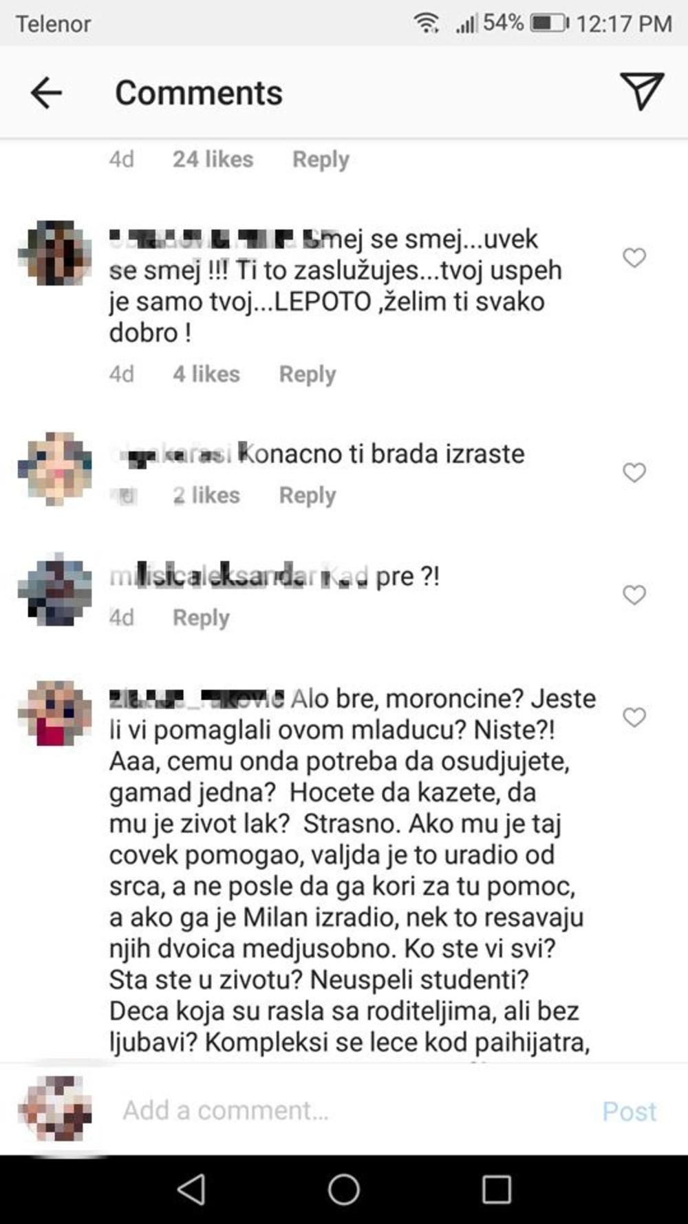 Komentari ispod Milanovih fotografija