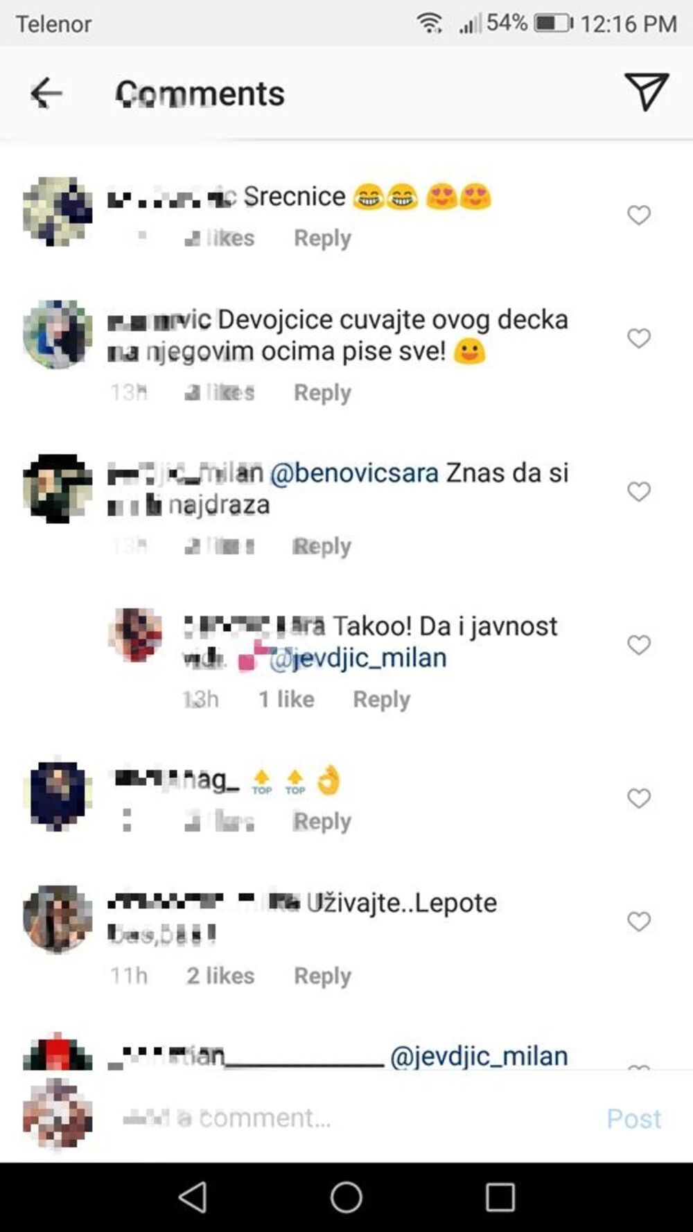 Komentari ispod Milanovih fotografija