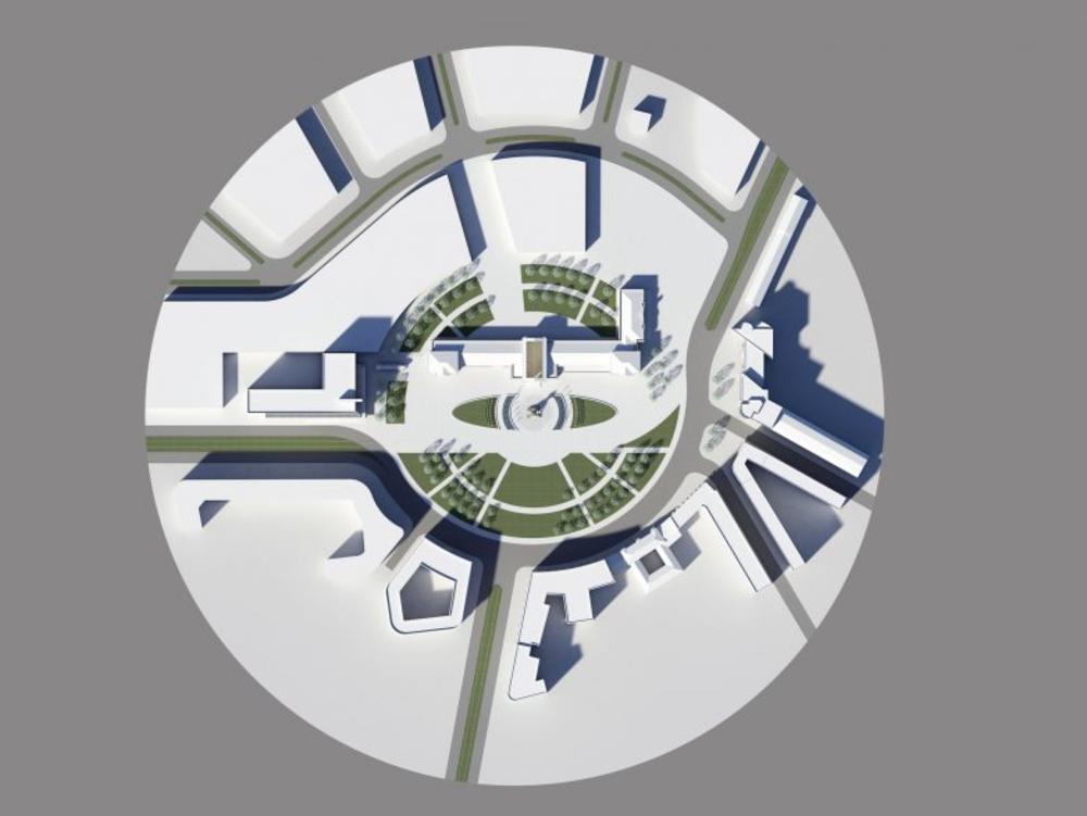 Najpre se oko spomenika prostiru koncentrični krugovi u vidu svetlosti 