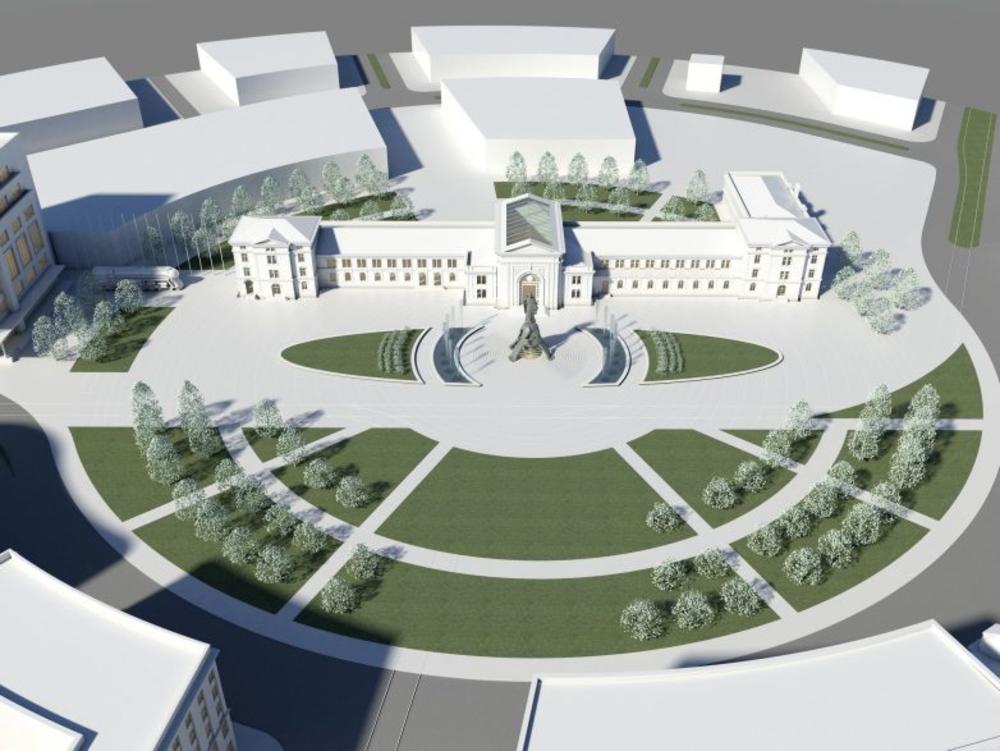 Celokupno rešenje ostvareno je po principima centralne kompozicije i simetrije 