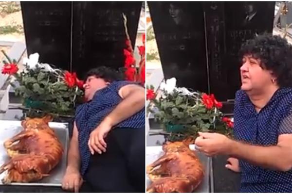 LEGLA NA GROB SA PEČENIM PRASETOM, PA POČELA DA PRIČA: Ne znamo da li da se smejemo ili da plačemo! (VIDEO)