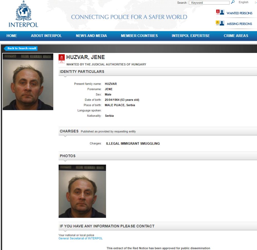 Interpolova poternica osoba sa srpskim državljanstvom  