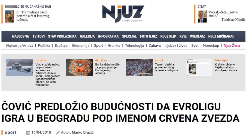 Lažna vest o tome da Budućnost postaje Crvena zvezda
