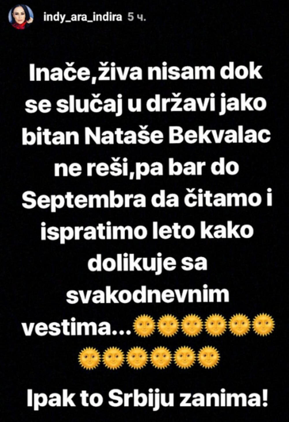 Indi je iznela svoj stav o slučaju Nataše Bekvalac  