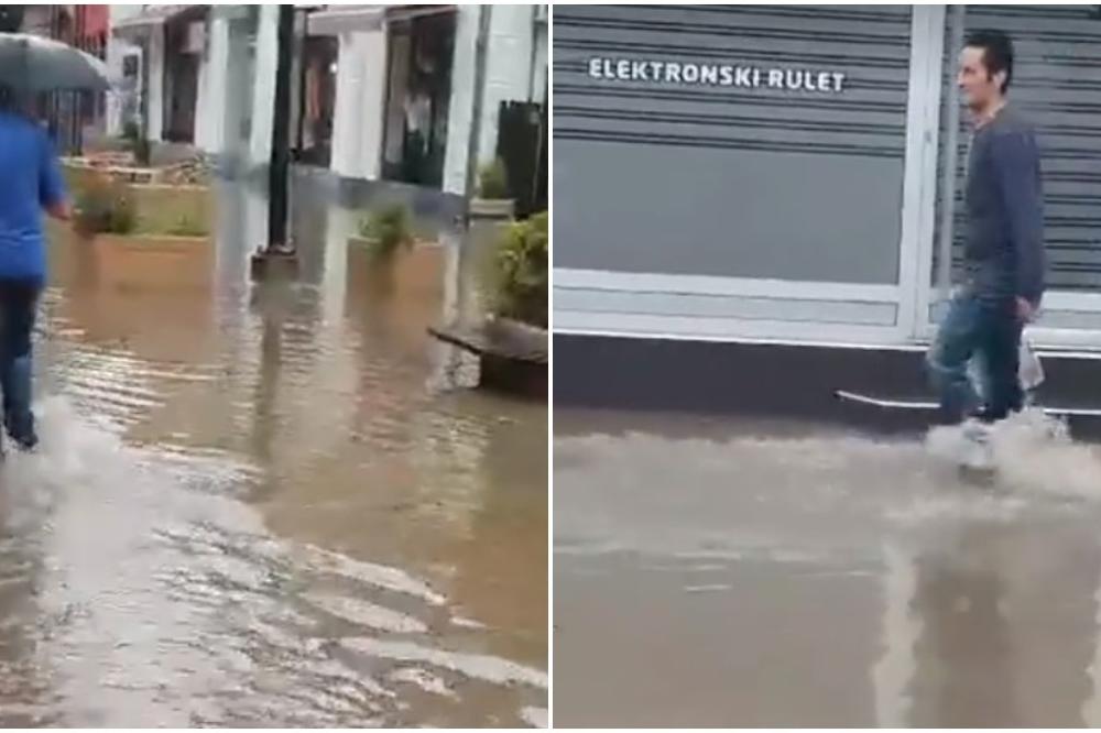 VALJEVO POD VODOM! Centar grada PLIVA U FEKALIJAMA zbog prolaznog pljuska, a ljudi bez problema gaze po ZARAZI! (VIDEO)