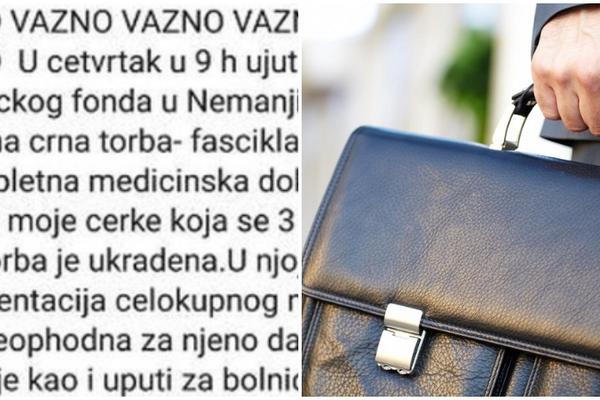 NESTALA TORBA S KOMPLETNOM LEKARSKOM DOKUMENTACIJOM BOLESNE DEVOJČICE: Zabrinuta majka moli sve da joj POMOGNU, HITNO!