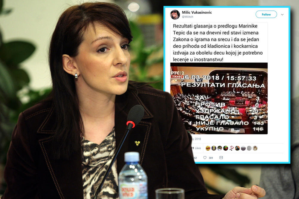 Ova poslanica predložila je da se novac od kockarnica i kladionica izdvaja za LEČENJE OBOLELE DECE: Od 146 poslanika samo troje je glasalo ZA!