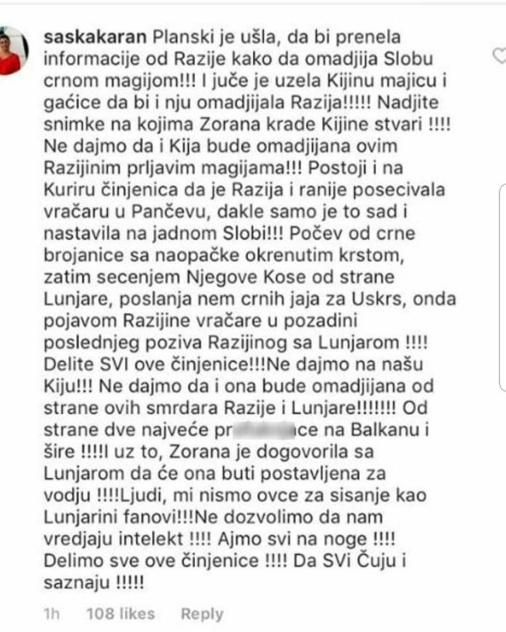 Mnogi su poverovali u izjavu Saške Karan